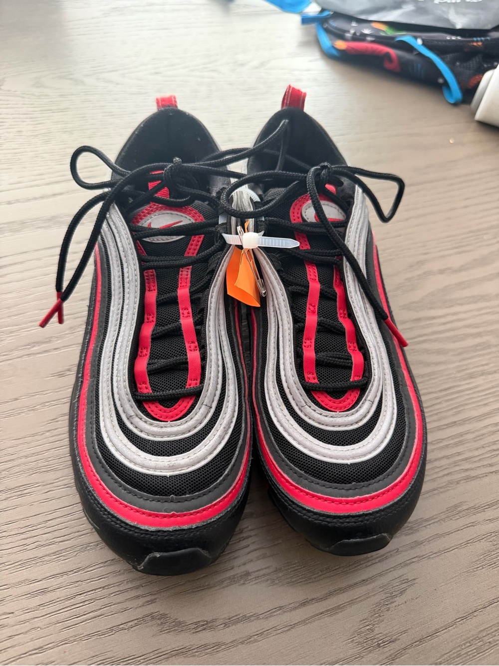 Nike Air Max 97 Metallic Silver University Red Black Running Shoes Size 8